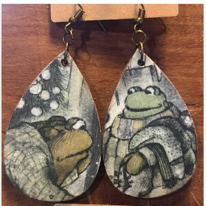 Upcycled Frog and Toad Drop Earrings
